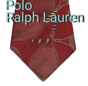 Polo by Ralph Lauren　ラルフローレン　ネクタイ　シルク100%　アメリカ製　赤　ラケット