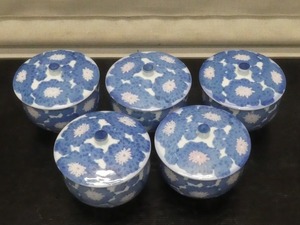 ●高山作 蓋付 汲出し湯呑 5客セット 湯飲み 茶わん 煎茶器 和食器●蓋物 煎茶道具 ゆのみ