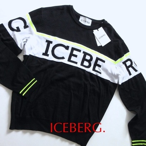 【ICEBERG アイスバーグ / イタリア】新品 ￥68.200 高級 ロゴ クルーネック セーター!!　（黒/白/ネオンイエロー ハイブランド）