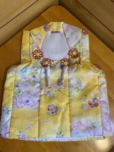  новый товар! Kyoto ........ ткань пальто первый .. ребенок кимоно длина одежды 42cm японский костюм желтый цвет Новый год Hinamatsuri защищающий от холода ..