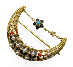 3578[ enamel multi brooch ]si-do pearl turquoise D0.17ct K18 yellow gold .. mineral exhibition pavilion [ free shipping ]