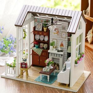  Christmas gift 3D wooden doll house living room balcony furniture Diy miniature kit toy dust cover doll house 