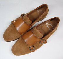 60%OFF◆大人の男の色気とリッチな洒脱感！【 Santoni / サントーニ (伊 】美麗ダブルモンク型 異素材コンビスリッポン 薄茶 6.5_画像2