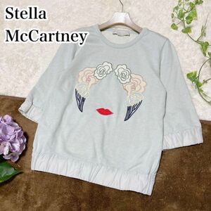 激レアステラマッカートニー シルク スウェット トレーナー 顔 刺繍 40サイズ Stella McCartney