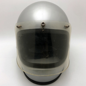 送料無料 シールド付 FULLFACE SILVER METALLIC 58cm/銀シルバーフルフェイスビンテージヘルメットオフロードヘルメット族ヘルハーレー70s