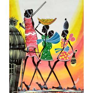 ●ティンガティンガ『 Masai 4 go home 』 by R.Duke 35.5*27.5cm アフリカ 絵画, 美術品, 絵画, その他