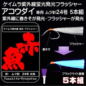 アコウ アコウダイ メヌケ 仕掛け 用 ケイムラ 紫外線 蛍光 発光 フラッシャー 毛鉤 ムツ針 太地 24号 ケイムラパープル ５本組 山下漁具店