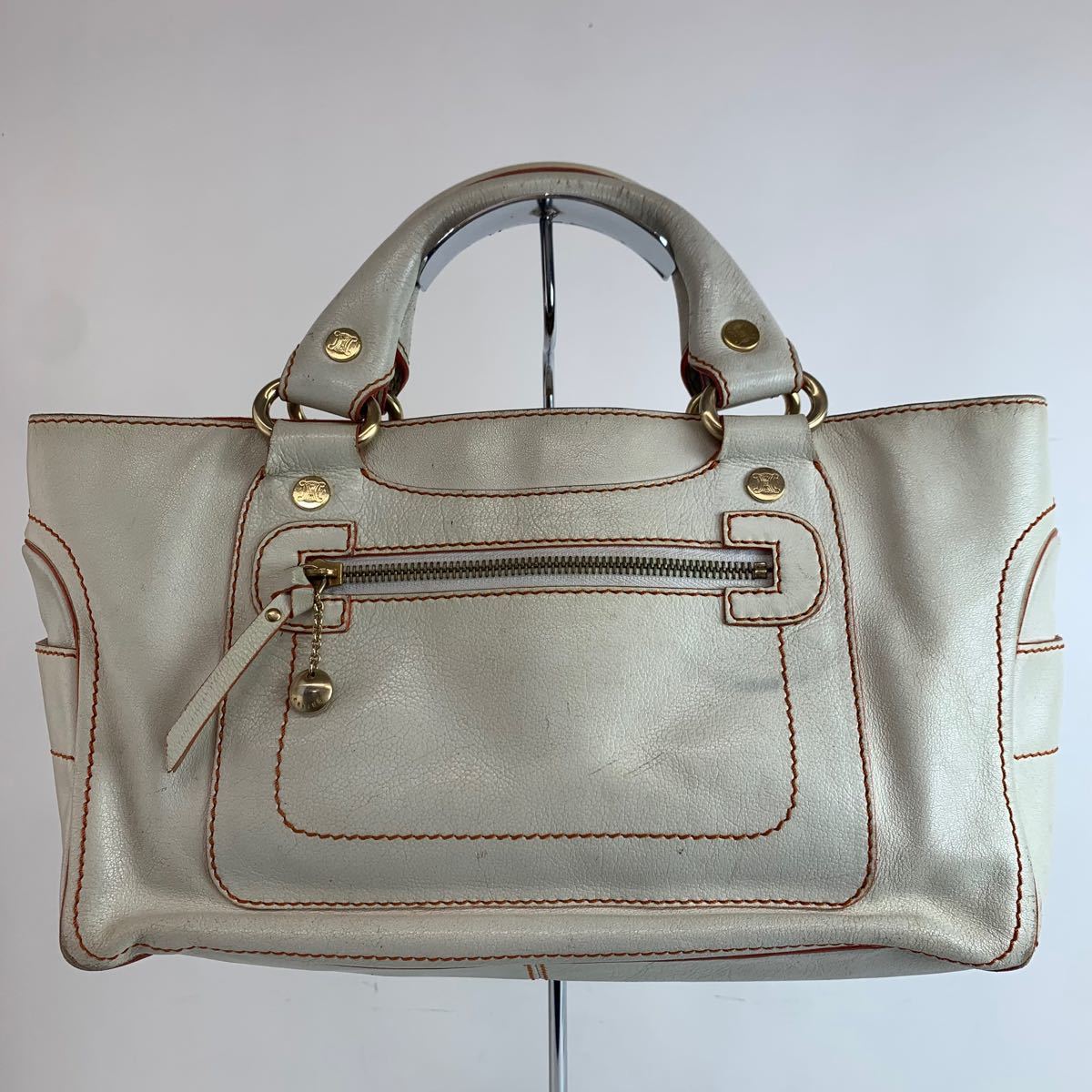 美品】CELINE セリーヌ サークルロゴ ハンドバッグ レザー ブラック 黒
