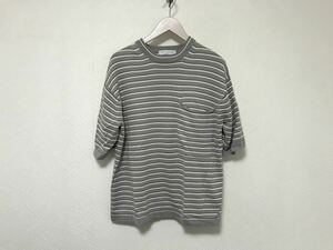 本物ユナイテッドアローズUNITEDARROWSボーダー柄コットンニット半袖TシャツセーターメンズビジネススーツグレーS