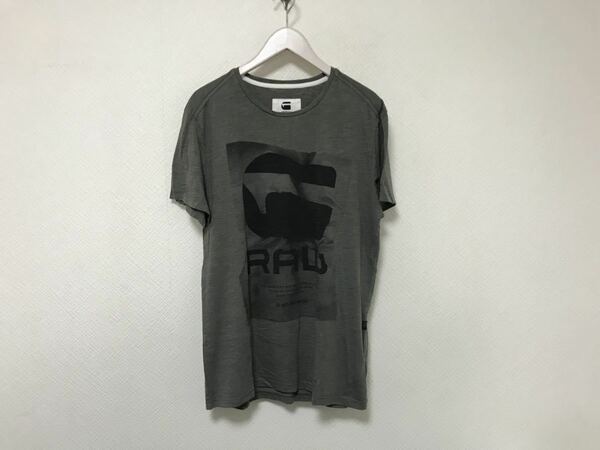 本物ジースターロウGSTAR RAWコットンプリント半袖TシャツメンズアメカジサーフミリタリーグレーM