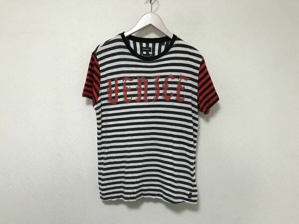 本物ディーゼルDIESELコットンボーダー柄プリント半袖Tシャツメンズアメカジサーフミリタリー白赤黒S