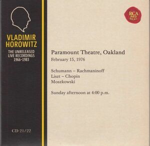 [2CD/Rca]シューマン:ピアノ・ソナタ第3番ヘ短調Op.14他/V.ホロヴィッツ(p) 1976.2.15