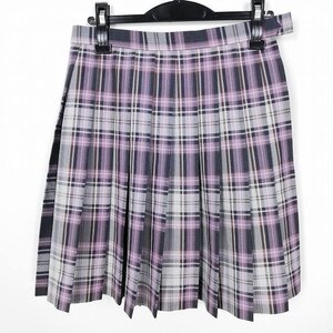 1円 スクールスカート 夏物 w66-丈49 チェック 中学 高校 プリーツ 学生服 制服 女子 中古 HK6081の商品画像