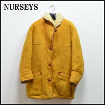 訳有 NURSEYS ムートンコート イングラインド製 UK12 EU38 US10 着丈約77cm 肩幅約49cm 身幅約53cm 袖丈約46cm 英国 ナーシーズ_画像1