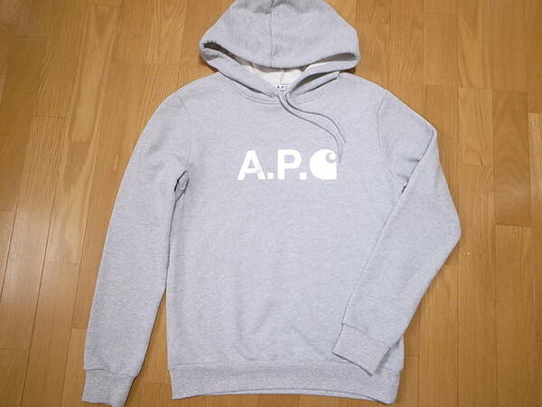 【送料無料 即決】A.P.C. x CARHARTT WIP アーペーセーAPCカーハート 限定コラボ LOGO ロゴ スウェット フーディー パーカー グレー XS新品