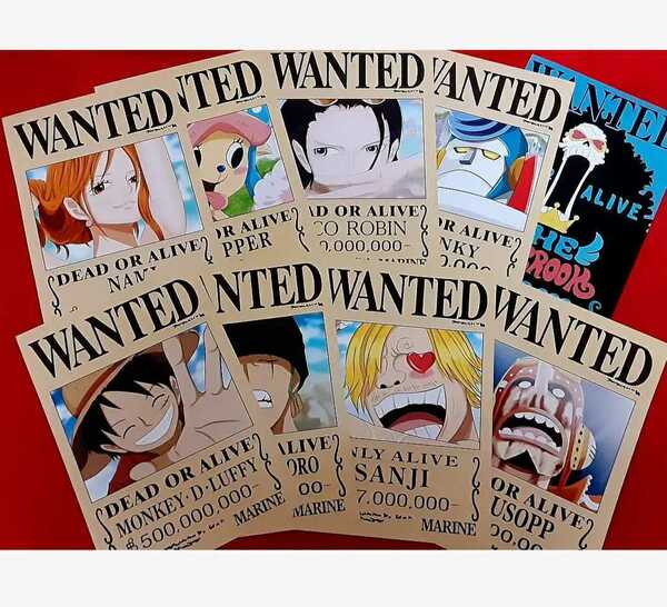 【ONE PIECE】麦わらの一味 　９枚　手配書セット　ルフィ ゾロ サンジ ウソップ ナミ ロビン チョッパー フランキー ブルック