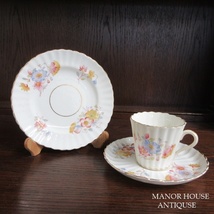 イギリス カップ＆ソーサー ケーキプレート トリオ コーヒー ティー 花柄 ハンドペイント ディスプレイ用 英国 tableware 1552sb_画像1