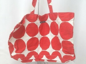 marimekko マリメッコ トートバッグ キャンバス　ドット柄　コットン　大容量 レッド レディース 1210000002426