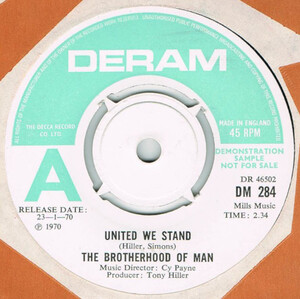 ●THE BROTHERHOOD OF MAN / UNITED WE STAND [UK 45 ORIGINAL 7inch シングル DERAM DEMO 新品同様 試聴]