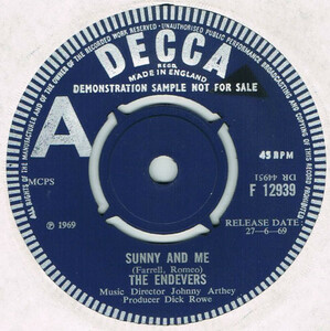 ●THE ENDEVERS / SUNNY AND ME [UK 45 ORIGINAL 7inch シングル DEMO サイケポップ 試聴]