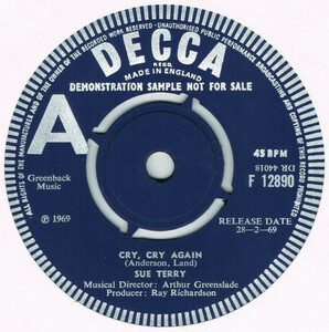 ●SUE TERRY / CRY, CRY AGAIN [UK 45 ORIGINAL 7inch シングル DECCA DEMO 新品同様 試聴]