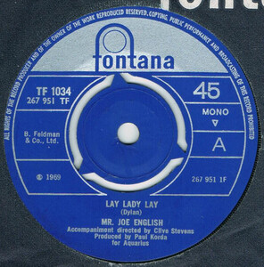 ●MR. JOE ENGLISH / LAY LADY LAY [UK 45 ORIGINAL 7inch シングル BOB DYLAN 試聴]