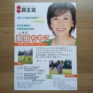 ☆ 平成16年 参議院選挙 民主党 島田ちやこ チラシ ☆