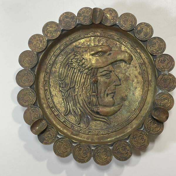 60s 60年代 vintage antique ashtray ビンテージ アンティーク 灰皿 メキシコ 貨幣 コイン インディアン イーグル 硬貨 
