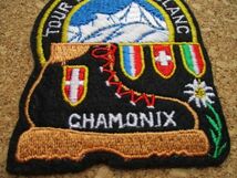 80s シャモニーCHAMONIXビンテージ刺繍ワッペン/TOUR DU MONT-BLANCアルプス山脈フランス雪山モンブラン山登り旅パッチ花ハイキング登山 D1_画像3