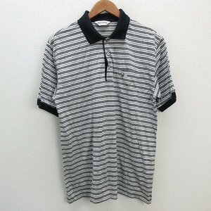 s■日本製■ブラック&ホワイト/Black＆White ボーダー柄 半袖ポロシャツ/ゴルフウェア【L】白 黒/MENS/40【中古】