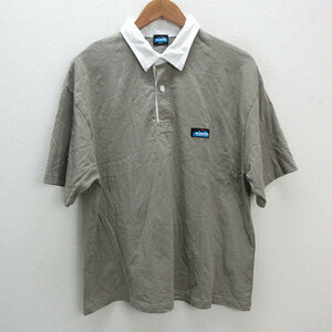 y■KAVU カブー ビッグシルエット ロゴワッペン半袖ラガーシャツ■カーキ【メンズS】19821483/MENS/65【中古】