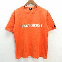 y■HHヘリーハンセン/HELLY HANSEN プリントTシャツ■橙色【メンズL】MENS/36【中古】_画像1