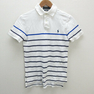 z■ラルフローレン/POLO Ralph Lauren/ボーダー/鹿の子地/半袖ポロシャツ【XS】白/MENS/50【中古】