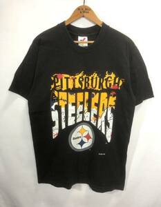 ■ 90s 90年代 USA製 ビンテージ ARTEX NFL スティーラーズ ロゴプリント Tシャツ ブラック アメカジ アメフト Steelers サイズL ■