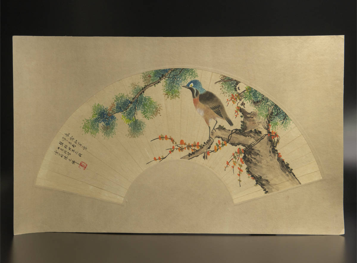 陈बुद्ध (आइटम) फूल और पक्षी पंखा दर्पण हृदय प्रतिलिपि पुरानी पेंटिंग चीनी पेंटिंग, कलाकृति, किताब, पंखे की सतह