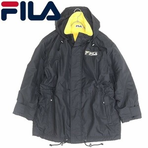 90's◆FILA フィラ ドローコード フード付 フーディ ジップアップ コート ジャケット 黒 ブラック M