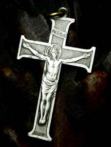 貴重 19世紀後期フランスアンティーク メダイユ彫刻家 Ludovic Penin リュドヴィク・ペナン作 キリスト磔刑像 十字架 クロス 聖心 宗教美術