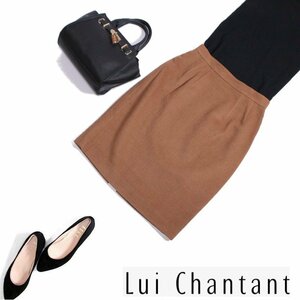 美品 Lui Chantant ルイシャンタン 株) ワールド ■ 厚手 ウール 毛90％ 秋 冬 膝下丈 タイト ウールスカート M 38 9号 キャメルベージュ