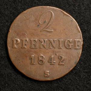 KM#174/ドイツ連邦 ハノーファー王国 2ペニッヒ銅貨(1842）[E817]コイン