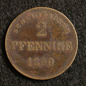 KM#171/ドイツ連邦ザクセン＝マイニンゲン公国 2ペニッヒ銅貨(1860）[E928]コイン