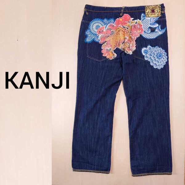 KANJI DENIM デニムパンツ ジーンズ 漢字 サイズ40 ビッグサイズ ペイント 刺繍