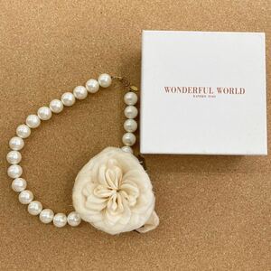 WONDFRFUL WORLD KANEKOISAO ＊ ワンダフルワールド カネコイサオ ■ エレガント♪コサージュ付きパールネックレス チョーカー 花飾り