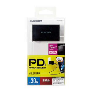 ELECOM エレコム USB PD 準拠 AC充電器 (USB PD30W/Type-C) 小型・軽量 ACDC-PD1830BK