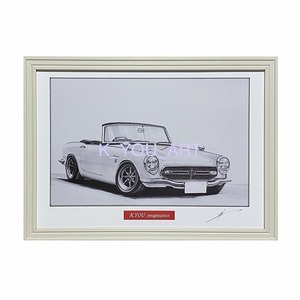 Art hand Auction 혼다 HONDA S800 [연필화] 명차, 클래식 자동차, 삽화, A4사이즈, 액자, 서명됨, 삽화, 그림, 연필 드로잉, 목탄 그림