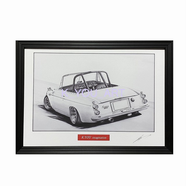 NISSAN Fairlady SR311 [Pencil Drawing] Famous Car Old Car Illustration A4 Size Framed Signed, artwork, painting, pencil drawing, charcoal drawing
