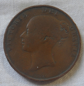 イギリス 1854年 ペニー銅貨 ビクトリア ヤング ② 美品! 大英帝国 イングランド アンティーク ブロンズ