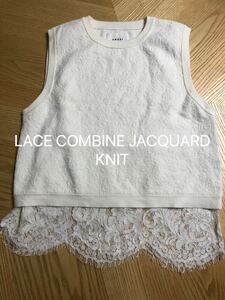 AMERI(アメリ) LACE COMBINE JACQUARD KNIT 白