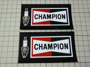 CHAMPION ステッカー 2枚(黒/約103×57mm) チャンピオン スパーク プラグ