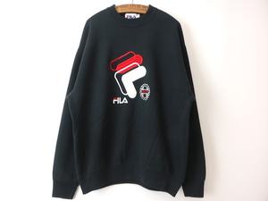 90s Italy made FILA big Logo print sweat ( men's L) black filler Vintage 