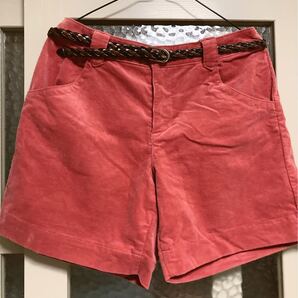 【11/27迄で掲載終】ハーフパンツ コーデュロイ キュロット レンガ色 ショートパンツ 【ベルト付】